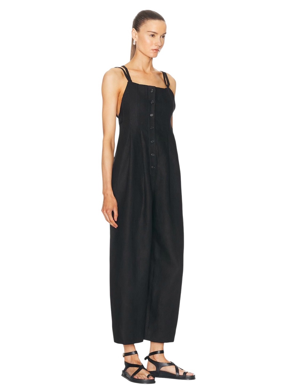NEW NWT Bode 2024 Black Linen Gardner Jumpsuit Overalls Button Front Wide Leg M